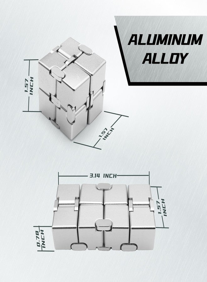 DOLASEV Metal Infinity Cube, Aluminum Alloy Infinity Cube with Case, Handheld Fidget Cube Desk Fidget Toys for Relieve Stress Anxiety ADHD EDC (Silver) - Image 2